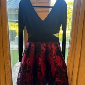 Xscape Black and Pink Long Sleeve Dress